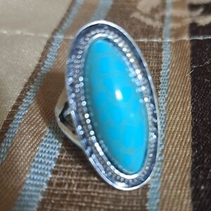 Large Silver and Turquoise Ring